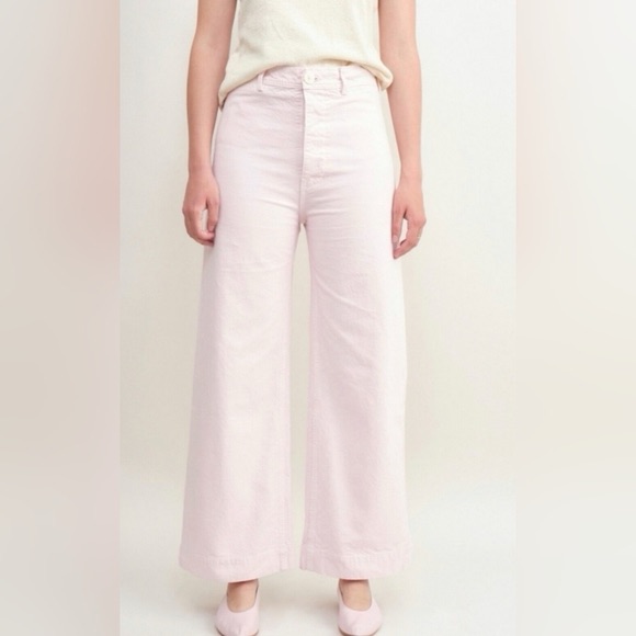 Jesse Kamm Organic Cotton High Waist Wide Leg Sailor Pant In Pale Pink